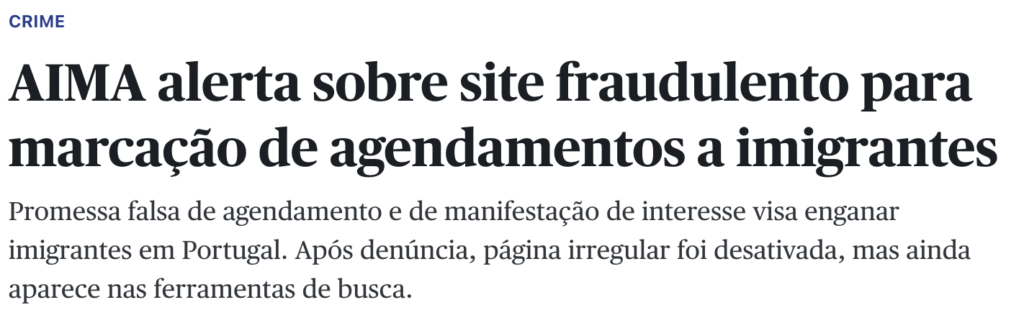 AIMA alerta sobre site fraudulento para marcação de agendamentos a imigrantes