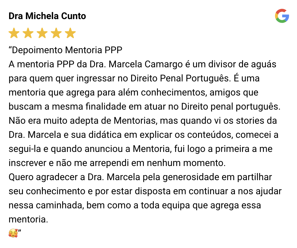 Feedback final sobre a Mentoria Advocacia Criminal com Marcela Camargo.